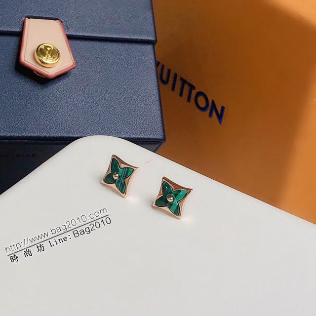 Louis Vuitton純銀飾品 路易威登新款孔雀石耳釘 LV方形四葉草925純銀耳環  zglv2226